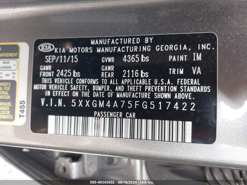 2015 KIA OPTIMA LX - 5XXGM4A75FG517422