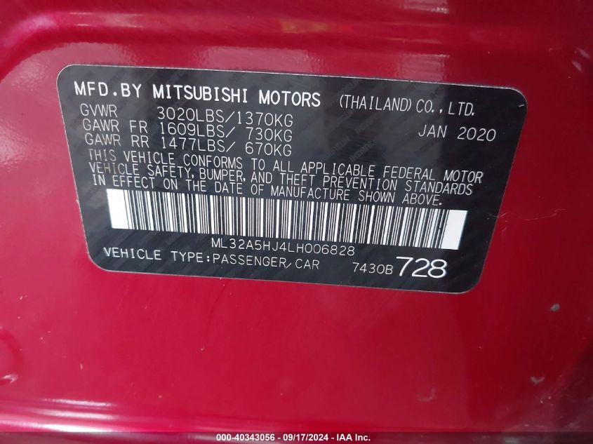 ML32A5HJ4LH006828 2020 Mitsubishi Mirage Le