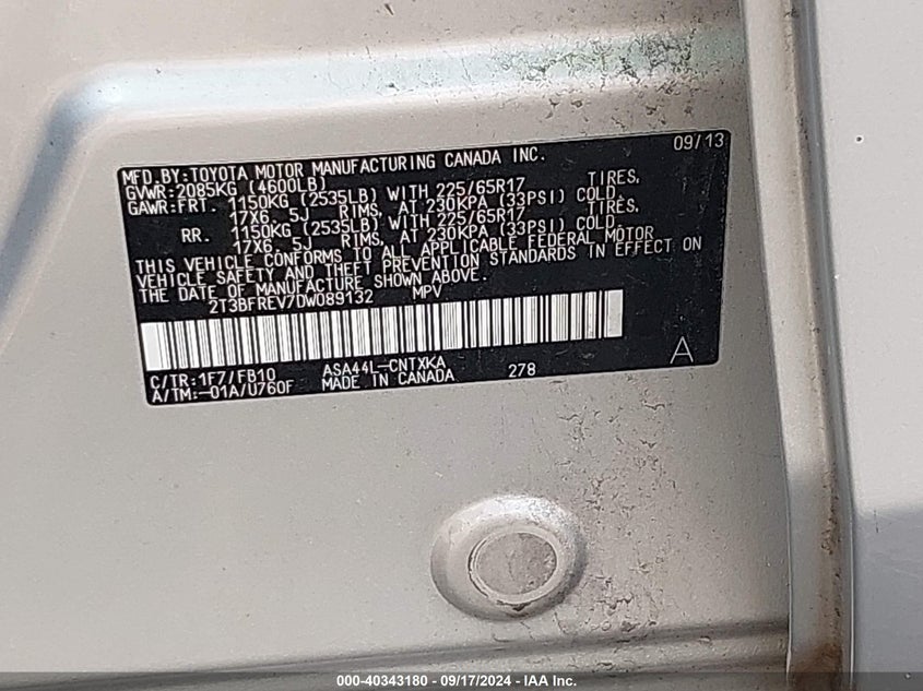 2013 TOYOTA RAV4 LE - 2T3BFREV7DW089132