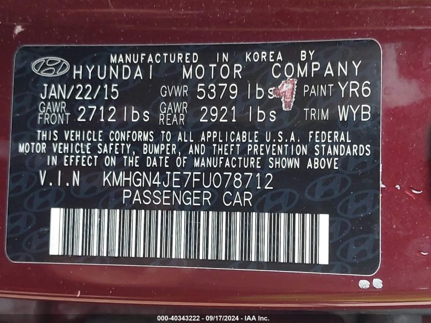 KMHGN4JE7FU078712 2015 Hyundai Genesis 3.8L