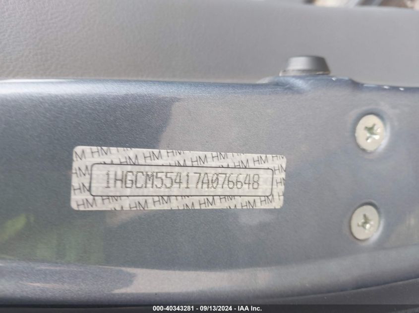 1HGCM55417A076648 2007 Honda Accord Lx