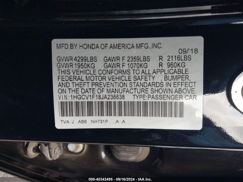 1HGCV1F18JA236638 2018 Honda Accord Lx