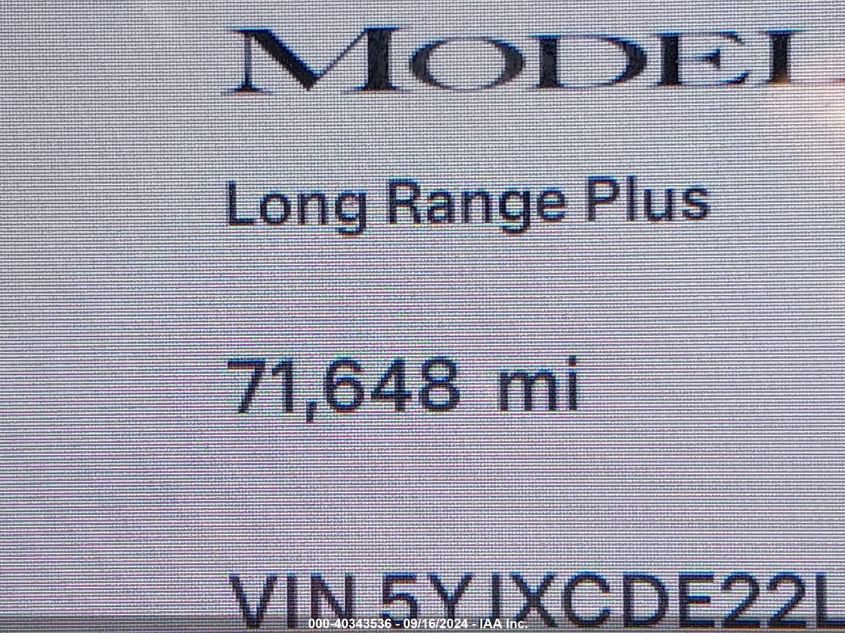 2020 Tesla Model X Long Range Dual Motor All-Wheel Drive/Long Range Plus Dual Motor All-Wheel Drive VIN: 5YJXCDE22LF262681 Lot: 40343536