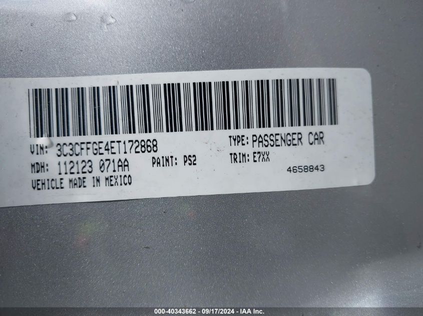 3C3CFFGE4ET172868 2014 Fiat 500E Battery Electric