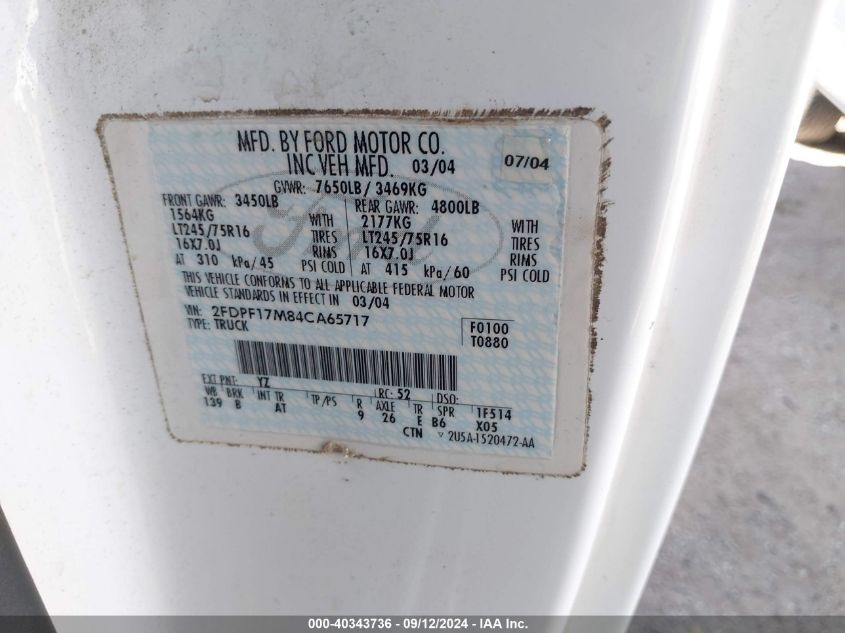 2FDPF17M84CA65717 2004 Ford F-150 Heritage Xl