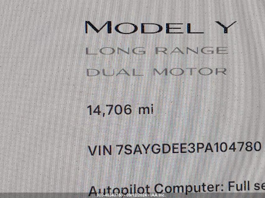 2023 TESLA MODEL Y AWD/LONG RANGE DUAL MOTOR ALL-WHEEL DRIVE - 7SAYGDEE3PA104780