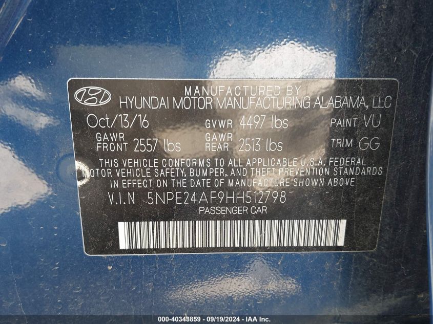 5NPE24AF9HH512798 2017 Hyundai Sonata