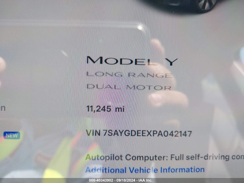 2023 Tesla Model Y Awd/Long Range Dual Motor All-Wheel Drive VIN: 7SAYGDEEXPA042147 Lot: 40343902