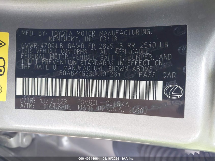 2018 LEXUS ES 350 - 58ABK1GG3JU100264