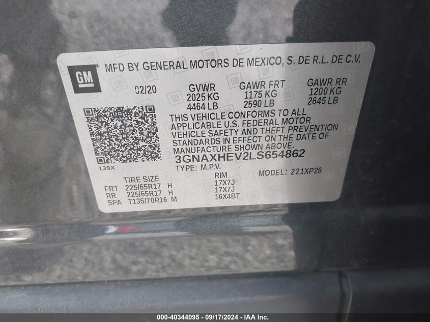 3GNAXHEV2LS654862 2020 Chevrolet Equinox Ls