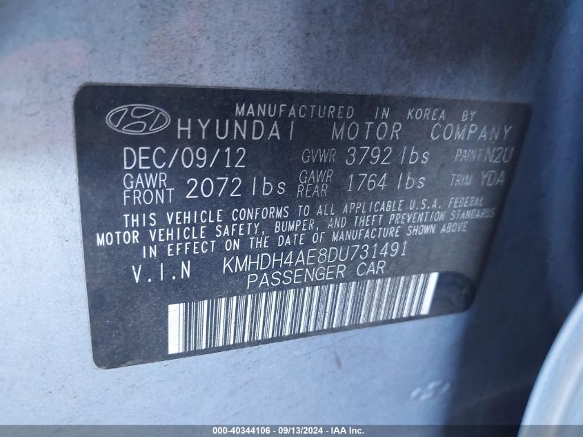 KMHDH4AE8DU731491 2013 Hyundai Elantra Gls/Limited