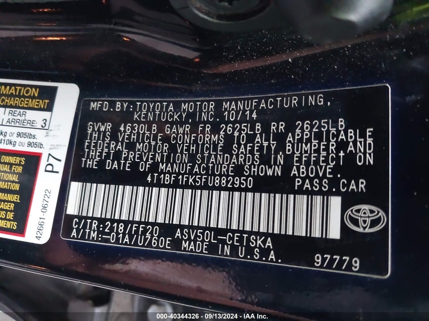2015 TOYOTA CAMRY SE - 4T1BF1FK5FU882950