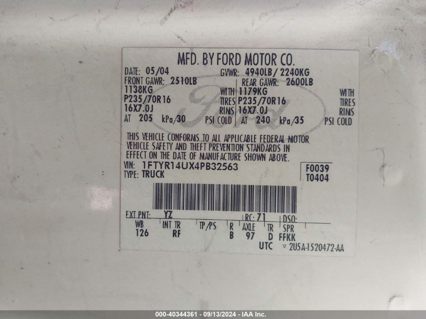 1FTYR14UX4PB32563 2004 Ford Ranger Edge/Tremor/Xl/Xlt