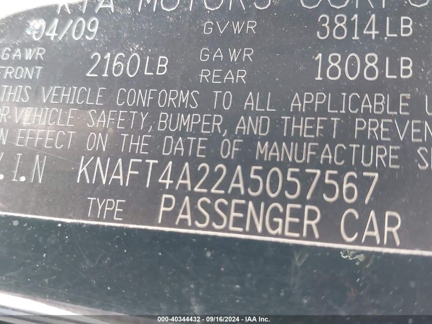 KNAFT4A22A5057567 2010 Kia Forte Lx