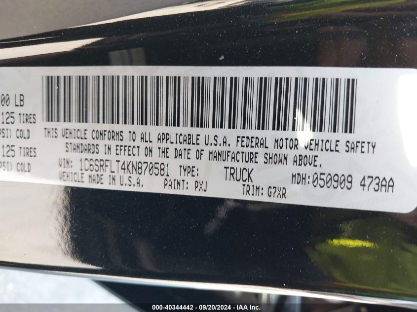 1C6SRFLT4KN870581 2019 Ram 1500 Rebel 4X4 5'7 Box