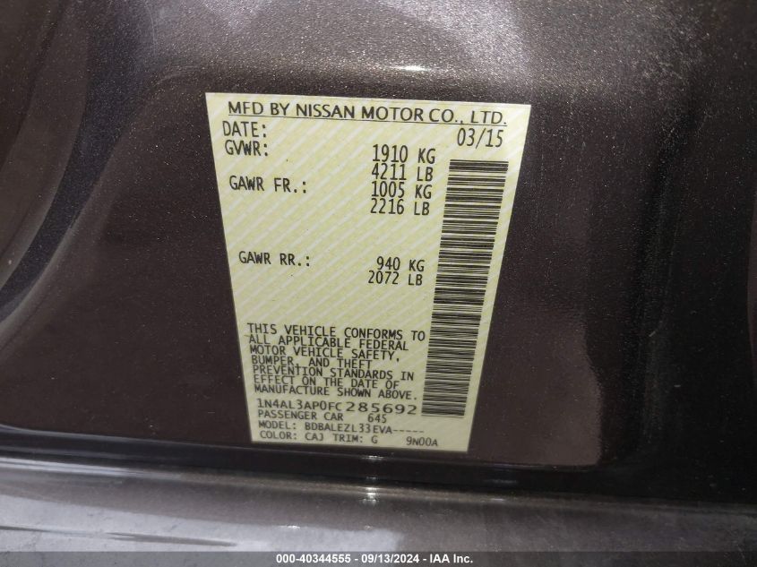 1N4AL3AP0FC285692 2015 Nissan Altima 2.5/2.5 S/2.5 Sl/2.5 Sv