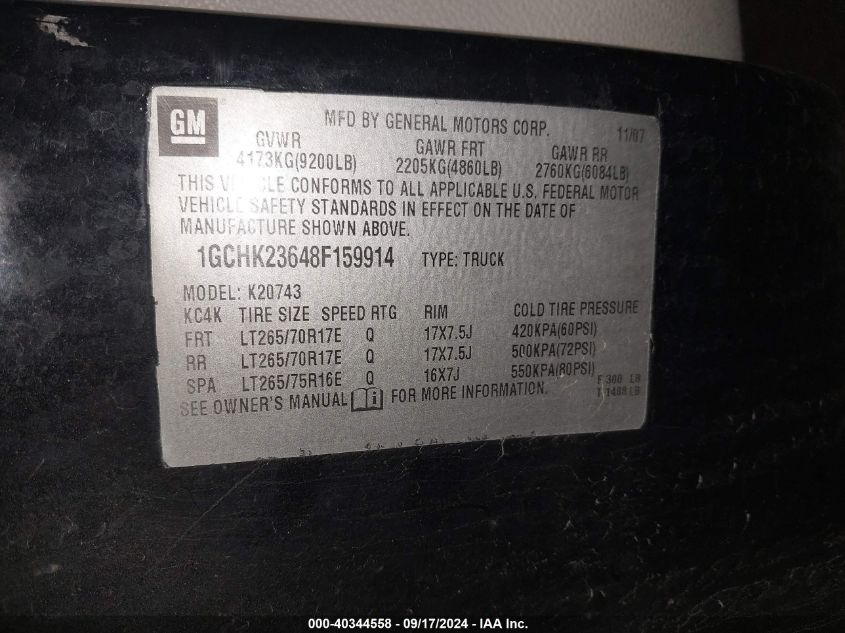 1GCHK23648F159914 2008 Chevrolet Silverado 2500Hd Ltz