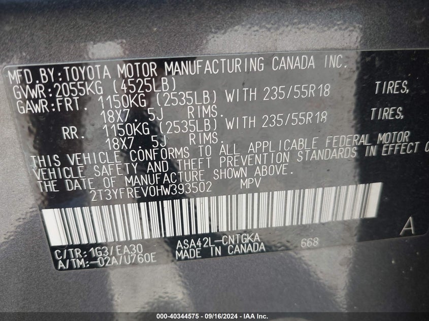 2017 TOYOTA RAV4 LIMITED - 2T3YFREV0HW393502