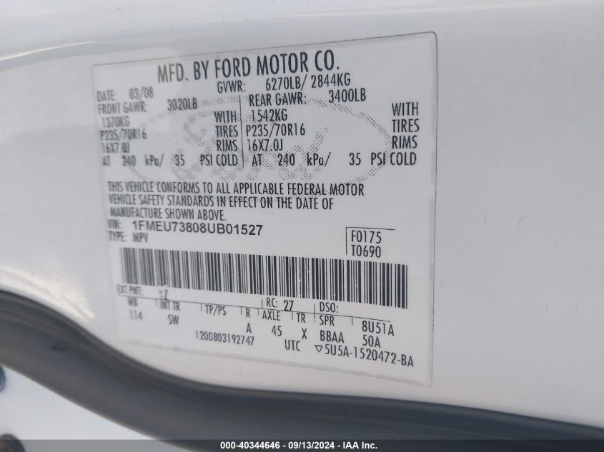 1FMEU73808UB01527 2008 Ford Explorer Xlt