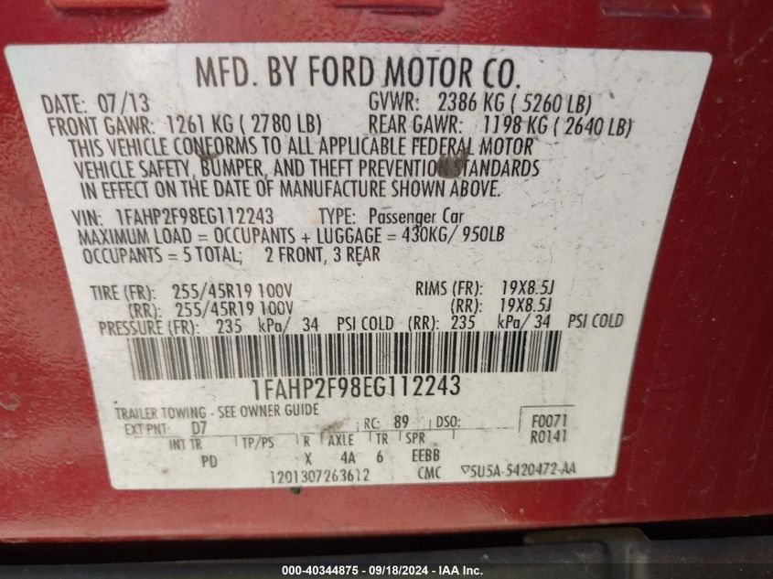 1FAHP2F98EG112243 2014 Ford Taurus Limited