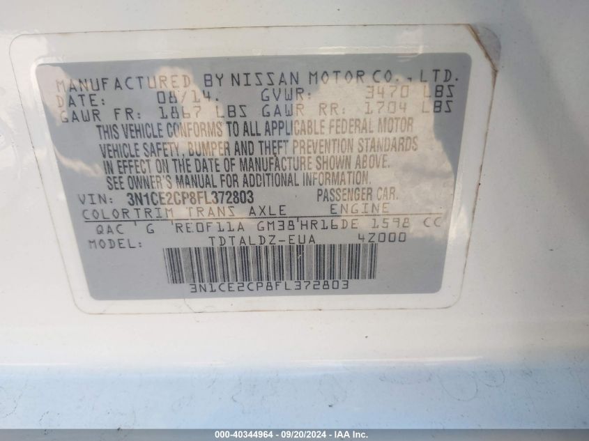 3N1CE2CP8FL372803 2015 Nissan Versa Note Sv