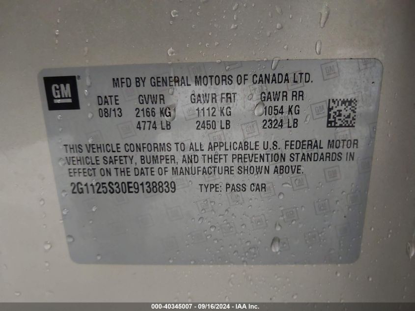 2G1125S30E9138839 2014 Chevrolet Impala 2Lt