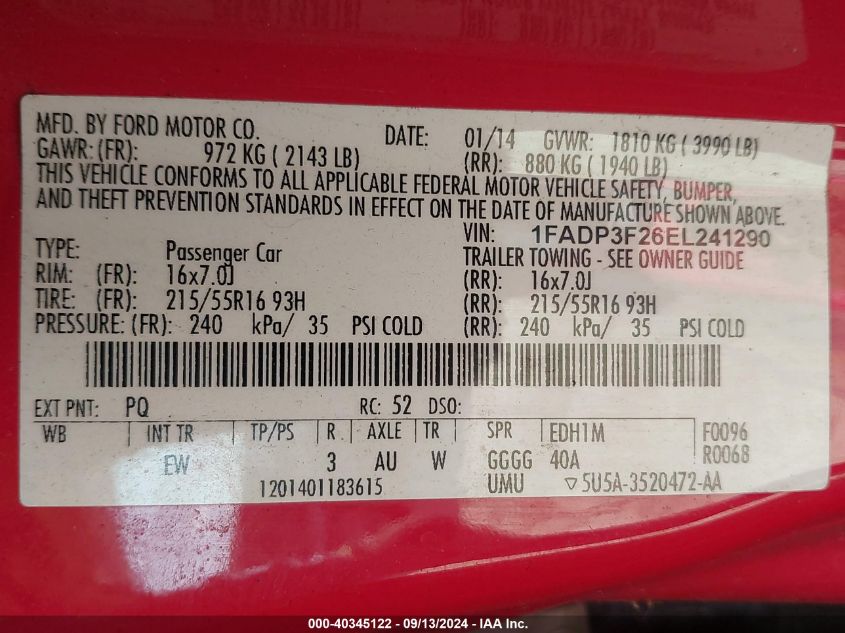 2014 FORD FOCUS SE - 1FADP3F26EL241290