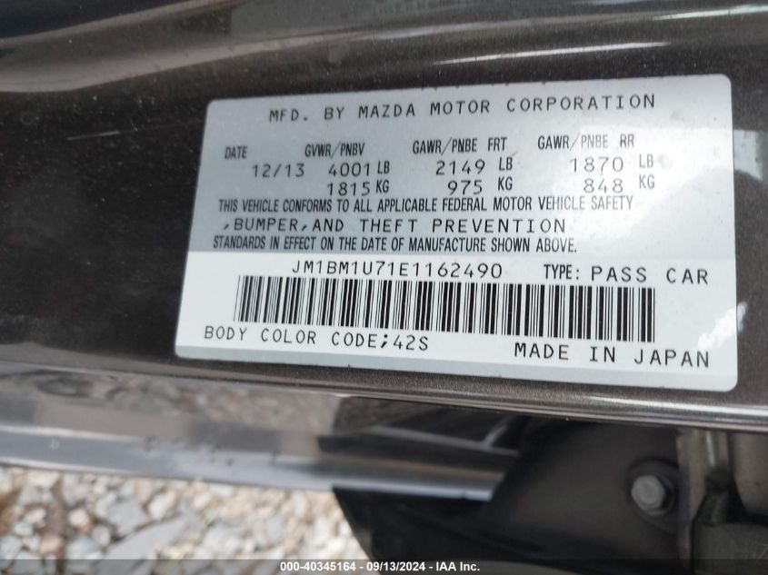 2014 Mazda Mazda3 I Sport VIN: JM1BM1U71E1162490 Lot: 40345164