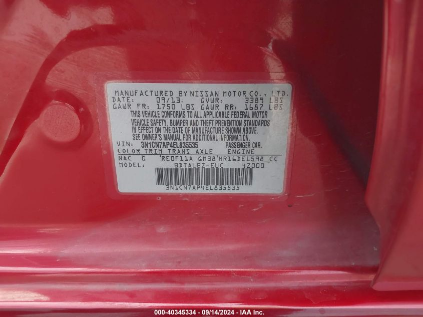 2014 NISSAN VERSA 1.6 SV - 3N1CN7AP4EL835535