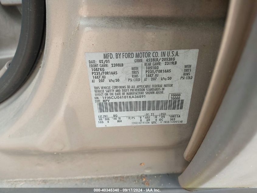 1FMCU04101KA36891 2001 Ford Escape Xlt