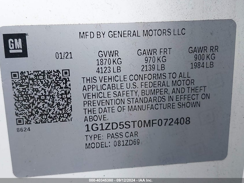 2021 CHEVROLET MALIBU LT - 1G1ZD5ST0MF072408