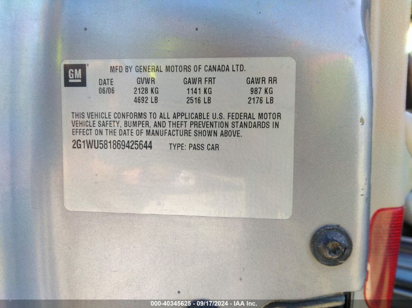 2G1WU581869425644 2006 Chevrolet Impala Ltz