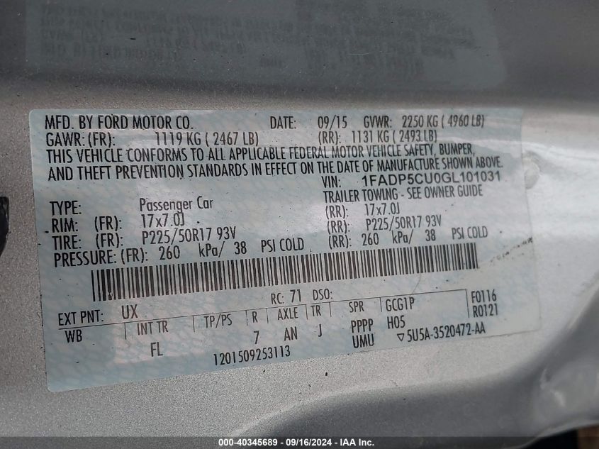 1FADP5CU0GL101031 2016 Ford C-Max Energi Sel