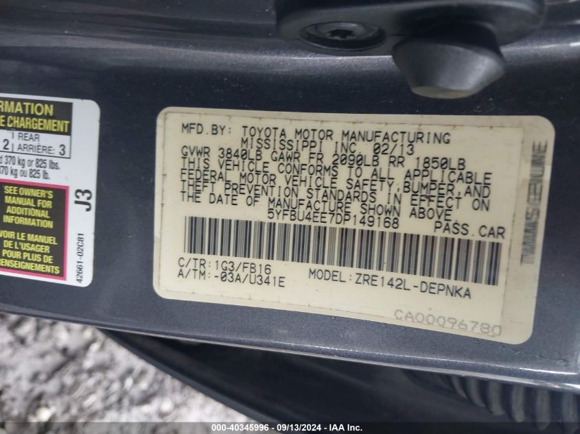 2013 TOYOTA COROLLA LE - 5YFBU4EE7DP149168