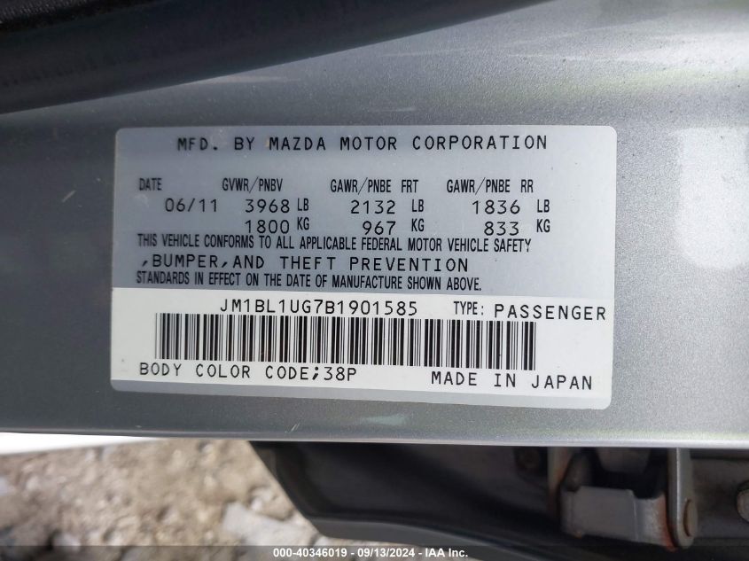 2011 Mazda Mazda3 I Sport VIN: JM1BL1UG7B1901585 Lot: 40346019