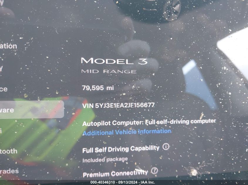 2018 Tesla Model 3 VIN: 5YJ3E1EA2JF156677 Lot: 40346310