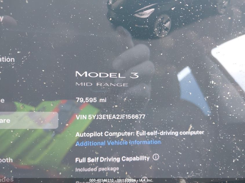 2018 Tesla Model 3 VIN: 5YJ3E1EA2JF156677 Lot: 40346310