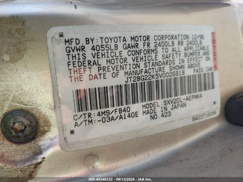 JT2BG22K5V0026818 1997 Toyota Camry Le/Xle