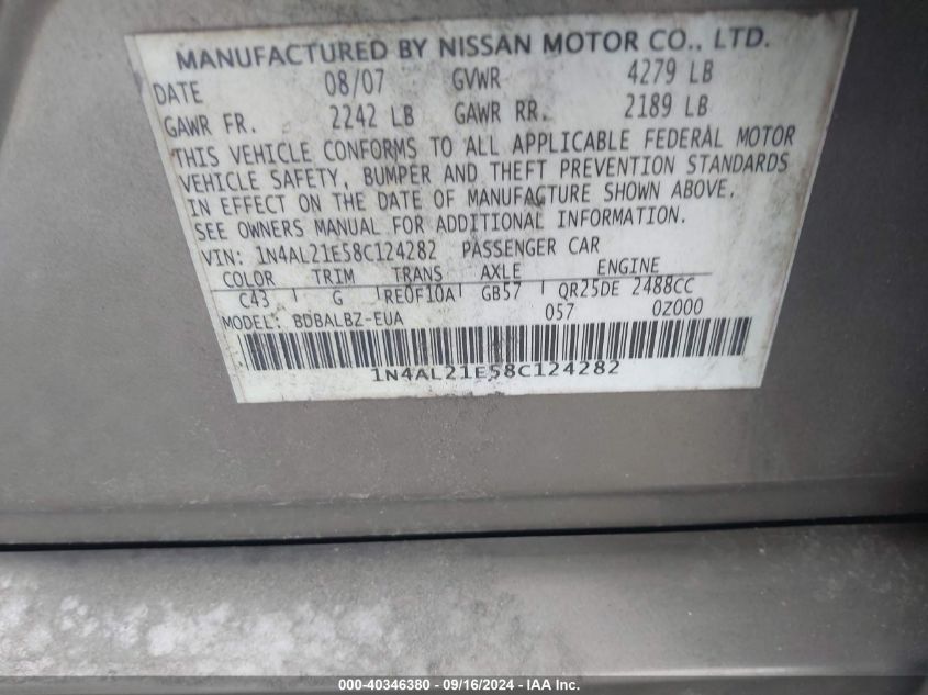 1N4AL21E58C124282 2008 Nissan Altima 2.5 S