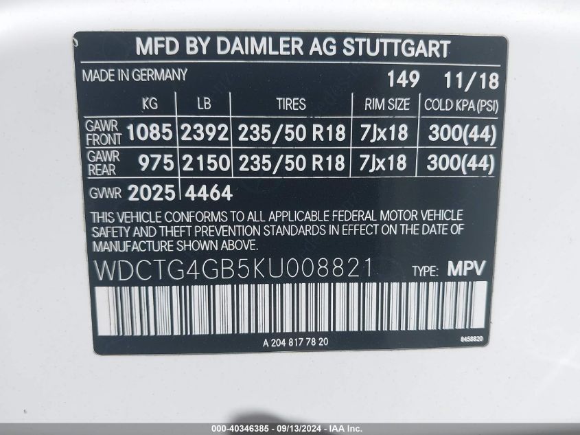 WDCTG4GB5KU008821 2019 Mercedes-Benz Gla 250 4Matic