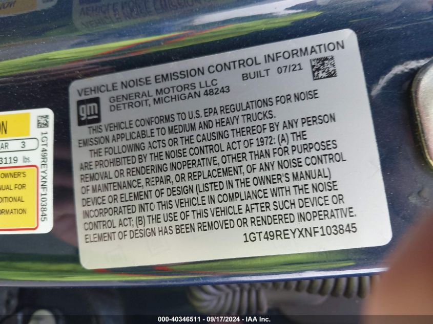 1GT49REYXNF103845 2022 GMC Sierra 2500Hd K2500 Denali