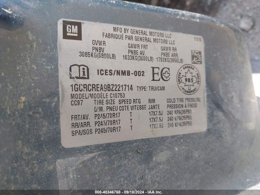 1GCRCREA9BZ221714 2011 Chevrolet Silverado 1500 Ls