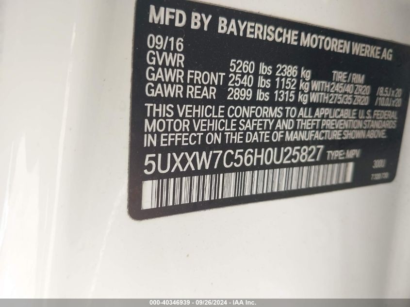 5UXXW7C56H0U25827 2017 BMW X4 M40I