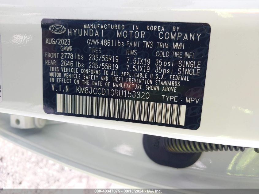 KM8JCCD10RU153320 2024 Hyundai Tucson Hybrid Sel Convenience