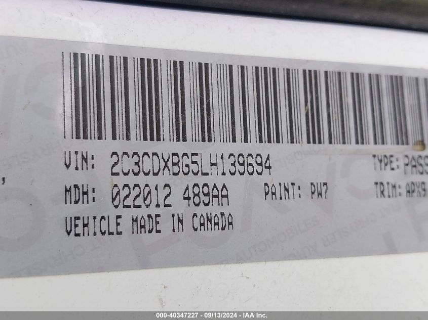 2020 DODGE CHARGER SXT RWD - 2C3CDXBG5LH139694