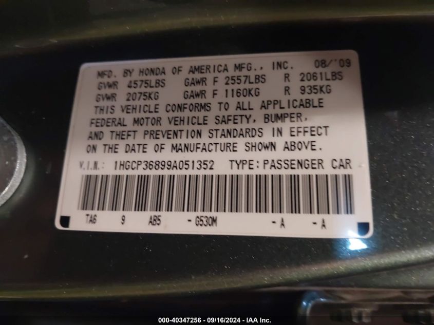 IHGCP36899A051352 2009 Honda Accord