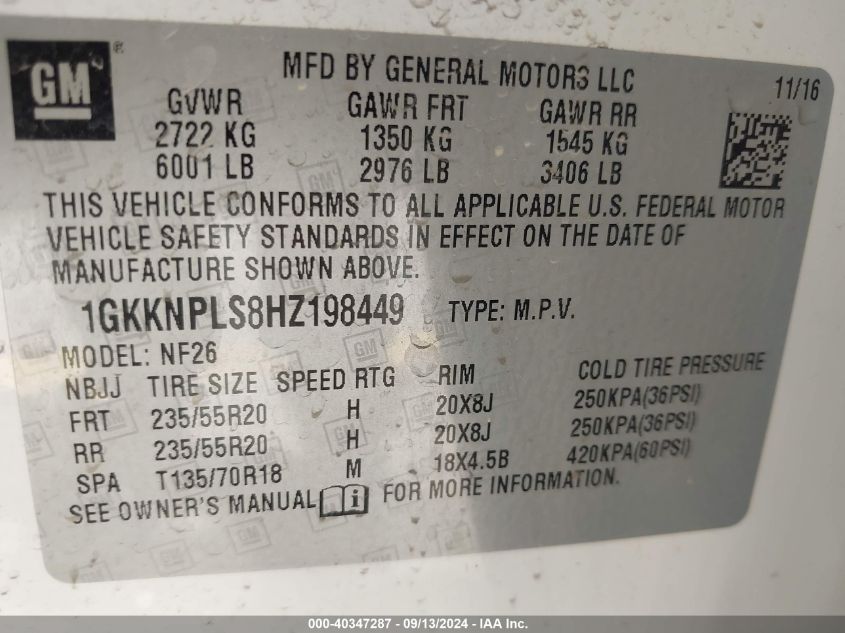 1GKKNPLS8HZ198449 2017 GMC Acadia Denali