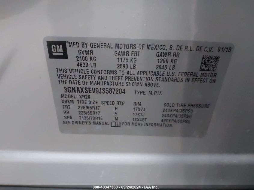 2018 CHEVROLET EQUINOX LT - 3GNAXSEV9JS587204