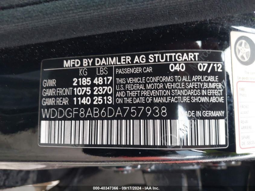 2013 Mercedes-Benz C 300 Luxury 4Matic/Sport 4Matic VIN: WDDGF8AB6DA757938 Lot: 40347366