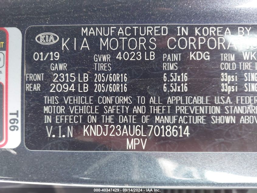 2020 Kia Soul S VIN: KNDJ23AU6L7018614 Lot: 40347429